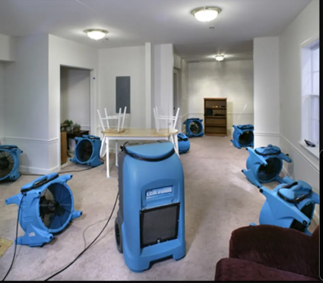 Air movers and dehumidifier setup for Water Extraction & Removal in Four Corners